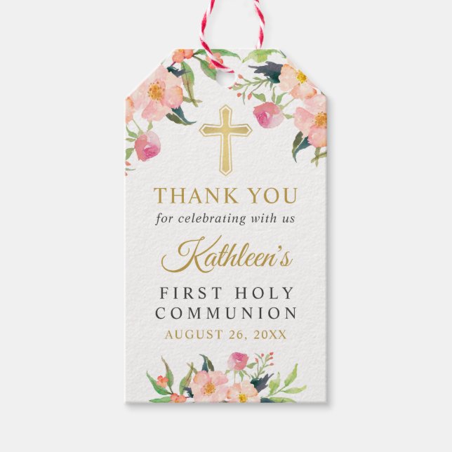 Pink Floral Girl First Heilige Kommune Danke Geschenkanhänger (Vorderseite)