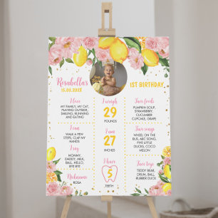 Pink Floral Girl Lemon 1. Geburtstag Meilenstein Poster