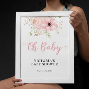 Pink Floral Girl Oh Baby Dusche Willkommen Poster