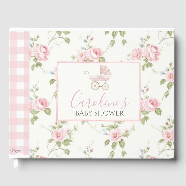 Pink Floral Girl Preppy Southern Baby Dusche Gästebuch (Vorderseite)