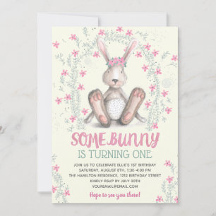 Pink Floral Girls Bunny Birthday Party Einladung