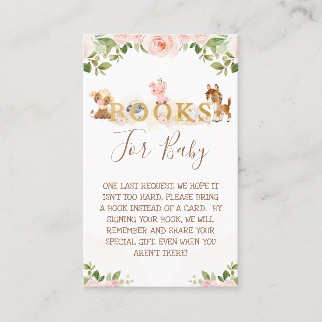 Pink Floral Girls Farm Baby Showbuchanfrage Visitenkarte (Vorderseite)