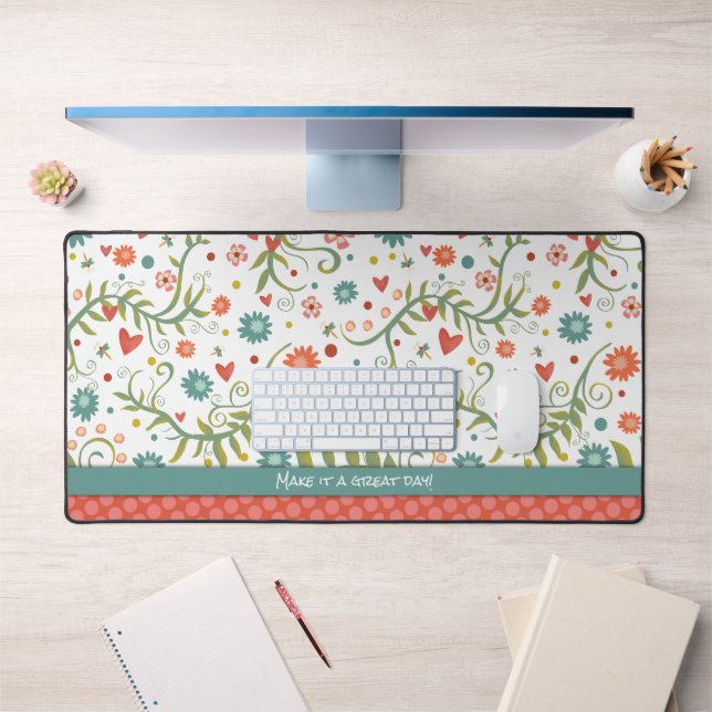 Pink Floral Girly Boho Moderne Elegante Schreibtischunterlage (Büro 1)