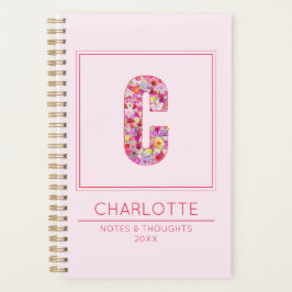 Pink Floral Girly Botanical Name Letter C Planer