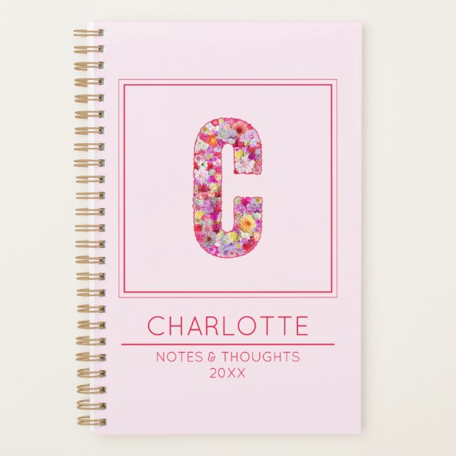 Pink Floral Girly Botanical Name Letter C Planer (Vorderseite)