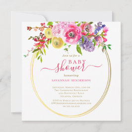 Pink Floral Gold Accelerator Script Baby Shower In Einladung