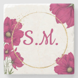 Pink Floral Gold Circle  Steinuntersetzer