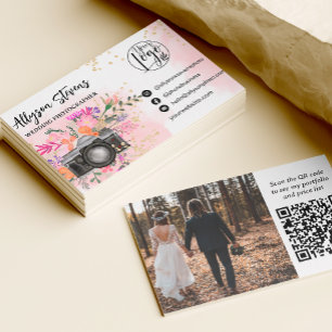 Pink Floral gold Foto Logo qr Visitenkarte