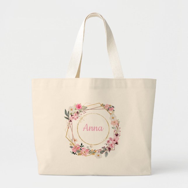 Pink Floral Gold Geometric Tote Bag (Devant)