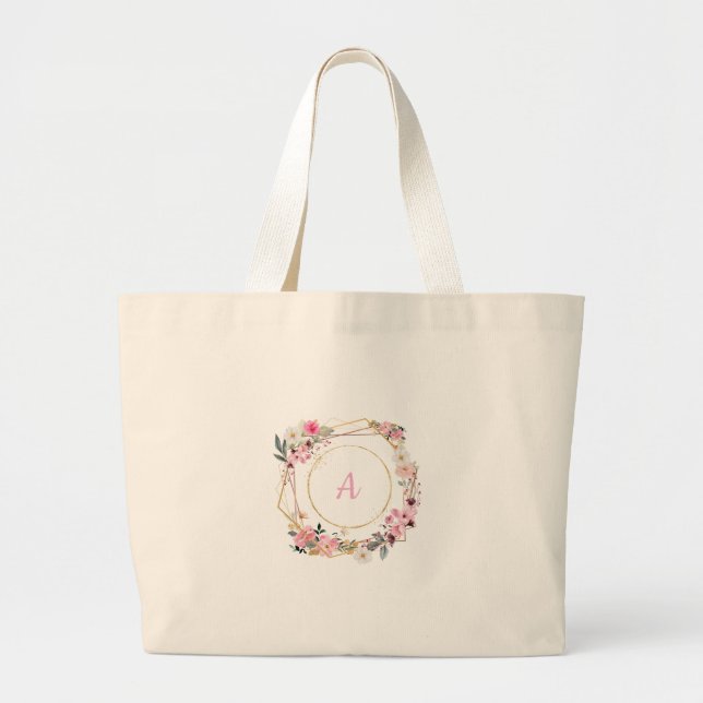 Pink Floral Gold Geometric Tote Bag (Devant)