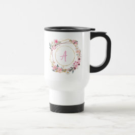 Pink Floral Gold Geometric Travel Mug Reisebecher