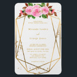 Pink Floral Gold Glitter Geometric Wedding Invite Magnet<br><div class="desc">This design features floral elements with pink watercolor peony florals and gold glitter geometric frame. Great for your wedding celebrations! This is a mix and match collection piece. Enjoy</div>