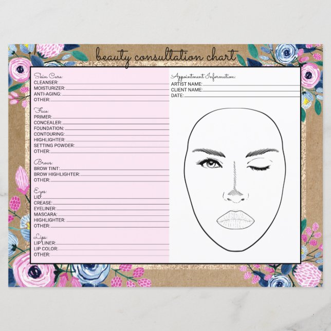 Pink Floral Gold Kraft Paper Beauty Consulting (Vorderseite)