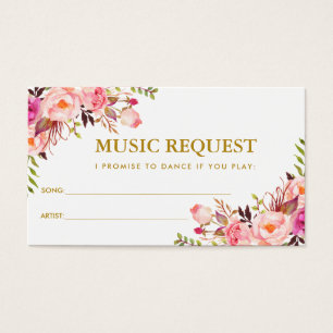Pink Floral Gold Mariage Music Carte de demande de
