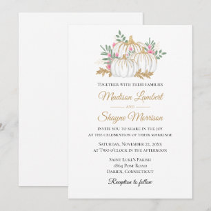 Pink Floral Gold Pumpkin Elegante Hochzeit im Herb Einladung