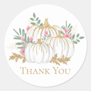 Pink Floral Gold Pumpkins Hochzeit im Herbst Danke Runder Aufkleber