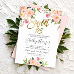 Pink Floral Gold Script 16 . Geburtstag 16 Geburts Einladung<br><div class="desc">Pink Floral Gold Script 16 . Geburtstag 16 Geburtstag Einladung</div>