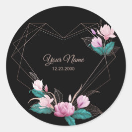 Pink Floral Golden Geometric Elegant Black Party Runder Aufkleber