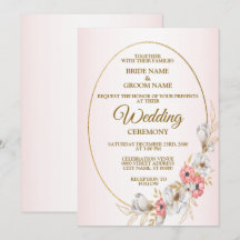 Pink Floral Golden Geometric Peach Wedding
