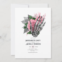 Pink Floral Gothic Skeleton Junggeselinnen-Abschie Einladung