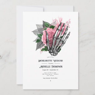 Pink Floral Gothic Skull Bachelorette Wochenende Einladung