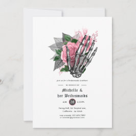 Pink Floral Gothic Skulls Bridesmaids Luncheon Einladung