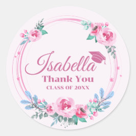 Pink Floral Grad Abschluss Runder Aufkleber