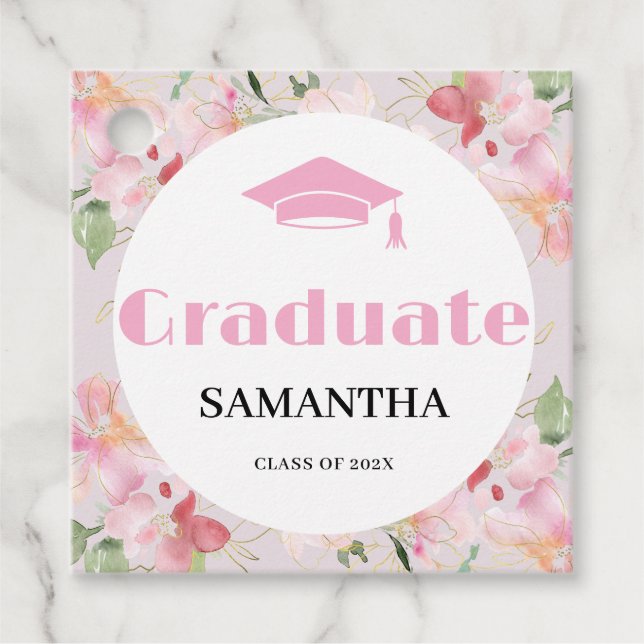 Pink Floral Graduation  Geschenkanhänger (Vorderseite)