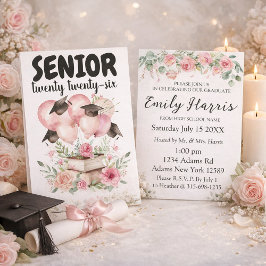 Pink Floral Graduation Party Invitation Karte