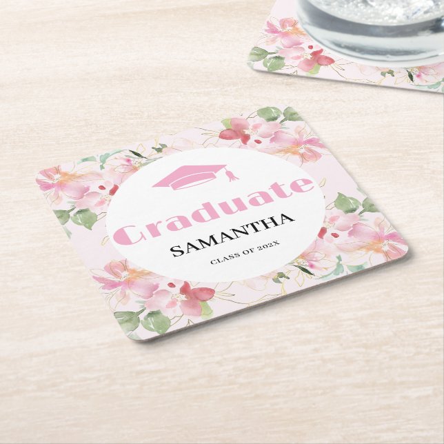 Pink Floral Graduation  Rechteckiger Pappuntersetzer (angewinkelt)