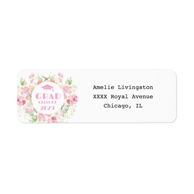 Pink Floral Graduation Return Address Label (Vorne)