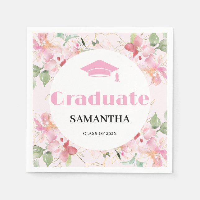 Pink Floral Graduation  Serviette (Vorderseite)