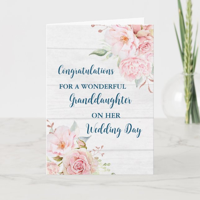 Pink Floral Grandtochter Hochzeitsgratulation Karte (Vorderseite)