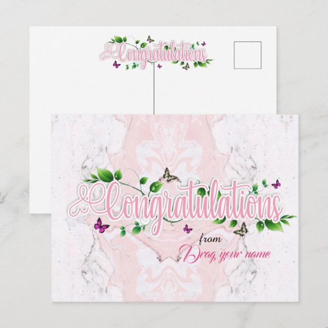 Pink Floral Gratulationen Text Postkarte (Vorne/Hinten)
