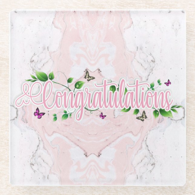 Pink Floral Gratulationen Text Untersetzer (Vorderseite)