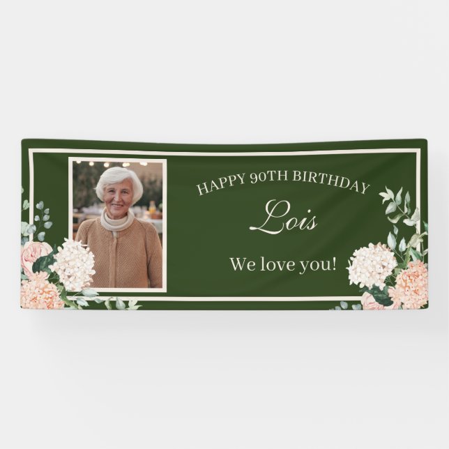 Pink Floral Green 90e anniversaire bannière (Horizontal)