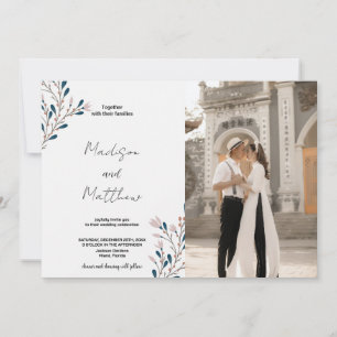 Pink Floral Green Wedding Invitations avec photo