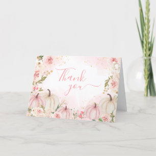 Pink Floral Greenery Little Pumpkin Dankeskarte