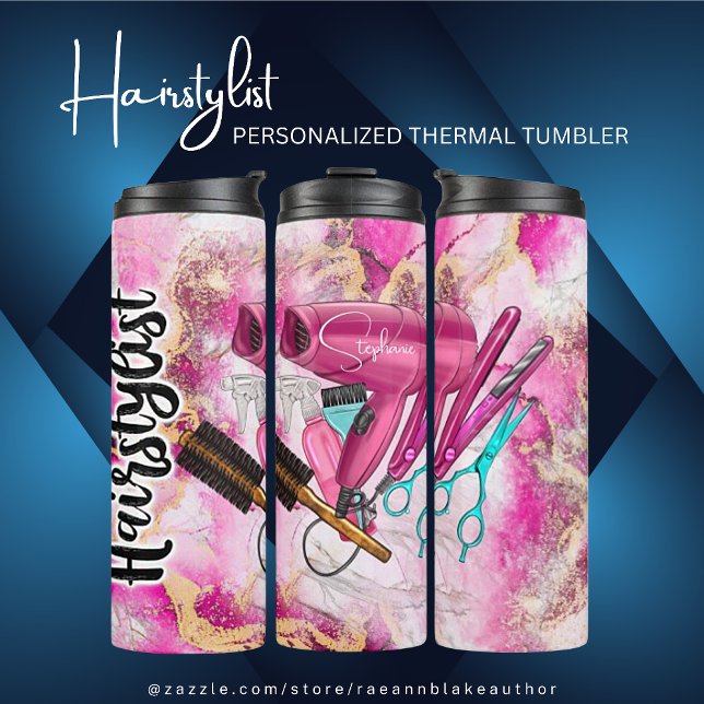 Pink Floral Haarstylist Personalisiert Thermosbecher (Von Creator hochgeladen)