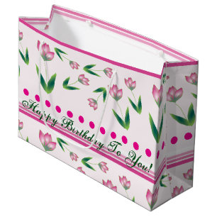 Pink Floral Happy Birthday Bag Große Geschenktüte