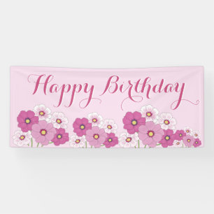 Pink Floral Happy Birthday Banner