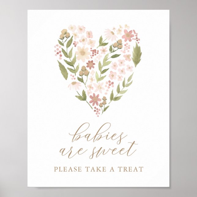 Pink Floral Heart Babydusche Babys sind süß Poster (Vorne)