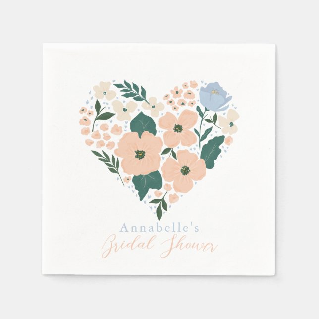Pink Floral Heart Brautparty Serviette (Vorderseite)