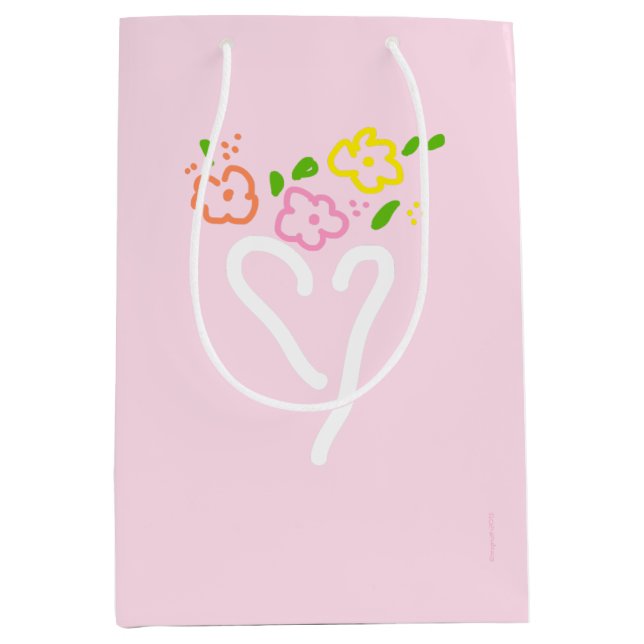 Pink Floral Heart Geschenktasche Mittlere Geschenktüte (Vorderseite)