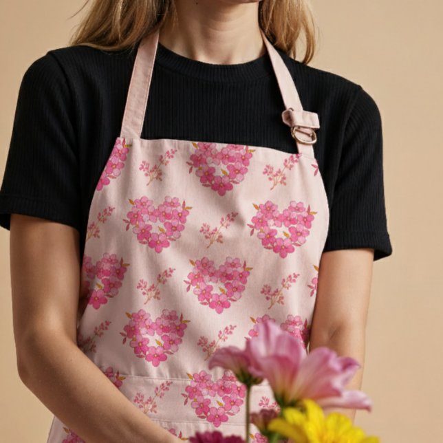 Pink Floral Hearts Pattern All-Over Print Apron Schürze (Von Creator hochgeladen)