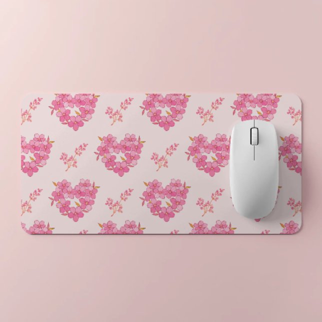 Pink Floral Hearts Pattern Desk Mat (Créateur téléchargé)