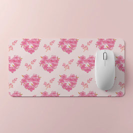 Pink Floral Hearts Pattern Desk Mat Schreibtischunterlage