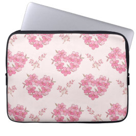 Pink Floral Hearts Pattern Electronics Bag Laptopschutzhülle
