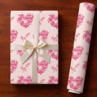 Pink Floral Hearts Pattern Geschenkpapier