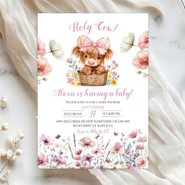 Pink Floral Heifer Bull Baby Shower Invitation Einladung (Von Creator hochgeladen)
